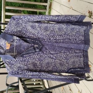 Tory Burch Tunic Shirt size 4 Navy / Purple / White print
